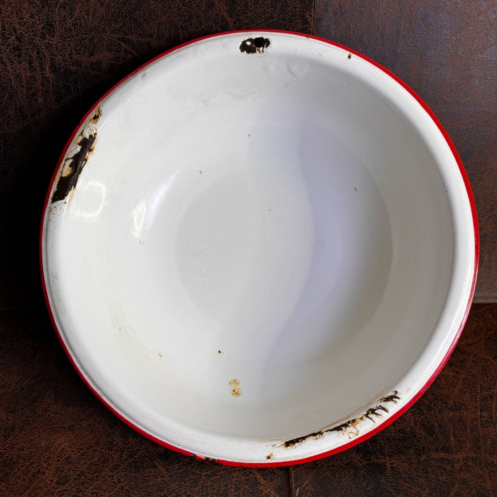 Vintage Enamelware Bowl 12.5” Farmhouse Country Rustic Basin